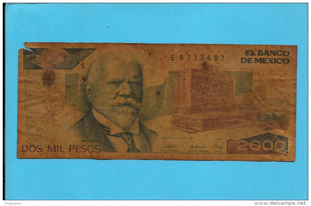 MEXICO - 2000 PESOS - 28.3.1989 - Pick 86.c - Série EA - JUSTO SIERRA - 2 Scans - Mexique