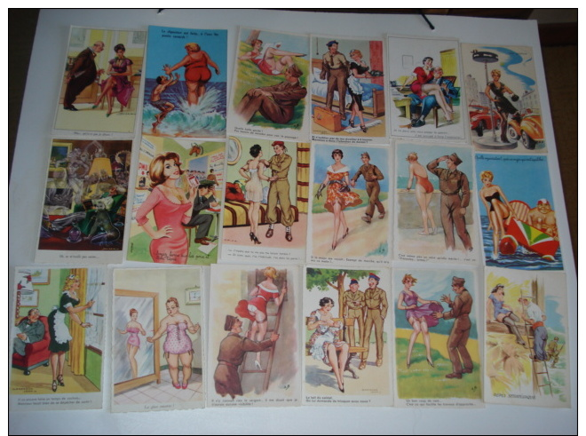 Beau Lot De 30 Cartes Illustrees Pin-up Et Femmes Sexy ' Chaperon , Carrieres Et Autres Illustrateurs - Unclassified