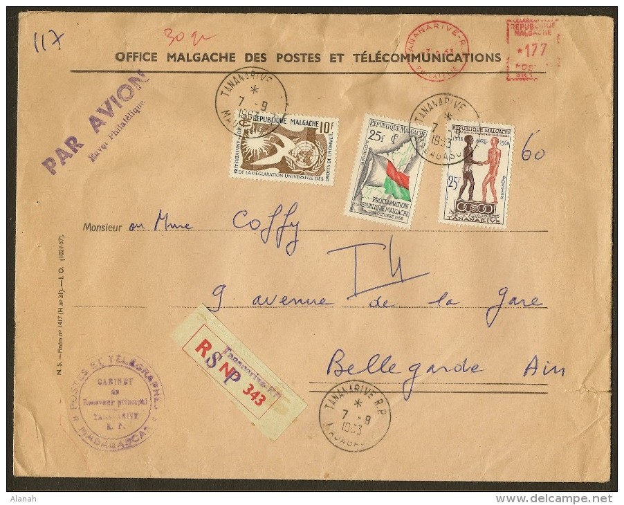 Marcophilie Enveloppe 1963 Tananarive  Malagasy Madagascar - Madagascar (1960-...)