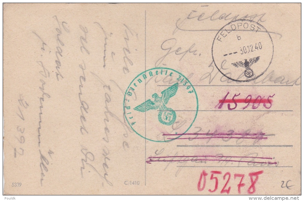 Feldpost WW2: New Years Card From Regimentsstab Gebirgsjäger-Regiment 91 FP 21397 To Flak-Brigade VI FP 34380 (located I - Militaria