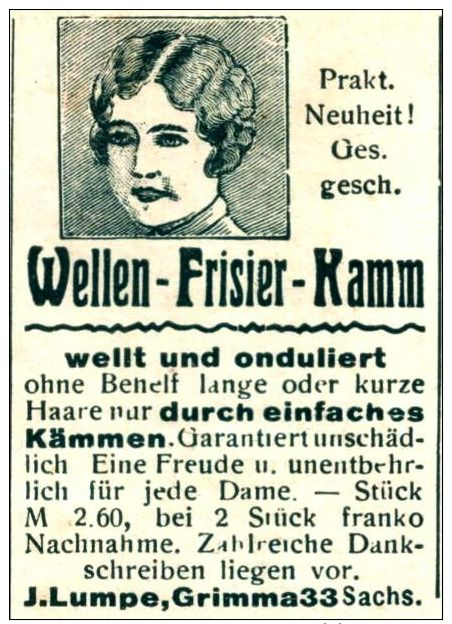 Original-Werbung/ Anzeige 1930 - WELLEN - FRISIER KAMM / LUMPE - GRIMMA - Ca. 35 X  45 Mm - Publicidad