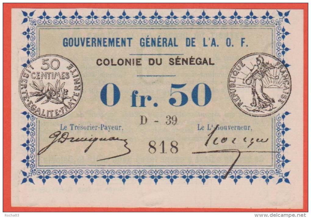 SENEGAL- A O F  11 02 1917  0.50 Franc - P1b NEUF - Sénégal