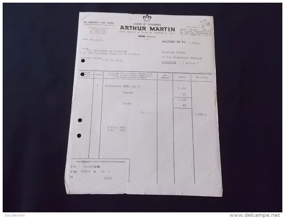 Revin Ardennes Arthur Martin Usines Et Fonderies 1956 - Droguerie & Parfumerie