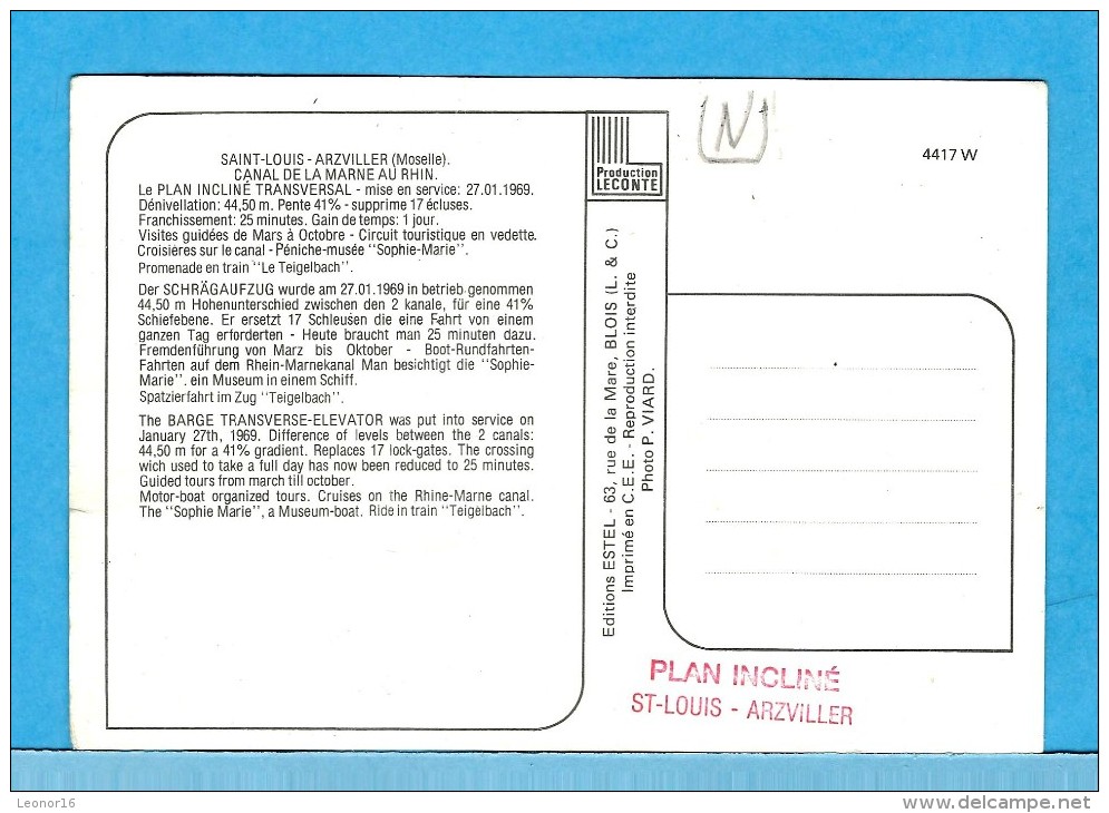 SAINT LOUIS ARZVILLER  -    **  4 VUES DU PLAN INCLINE  **   -   Editeur : ESTEL BLOIS - N° 4417 W - Arzviller