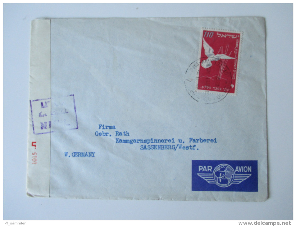 Israel Luftpostbeleg 1952. Zensurbeleg. Tel - Aviv - Sassenberg. Overseas Impost LTD. Par Avion. - Covers & Documents