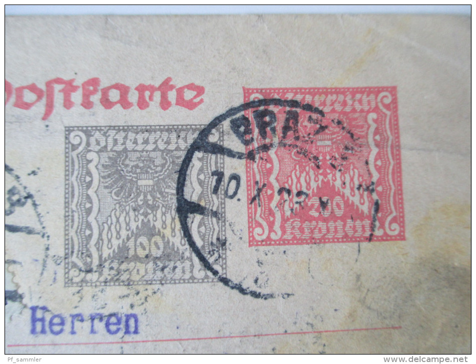 Österreich 1923 GA. P 261 Mit Zusatzfrankatur Als Einschreiben / Rekomandiert!R-Zettel Graz.Bestellung über 50Kg Wolle - Cartas & Documentos