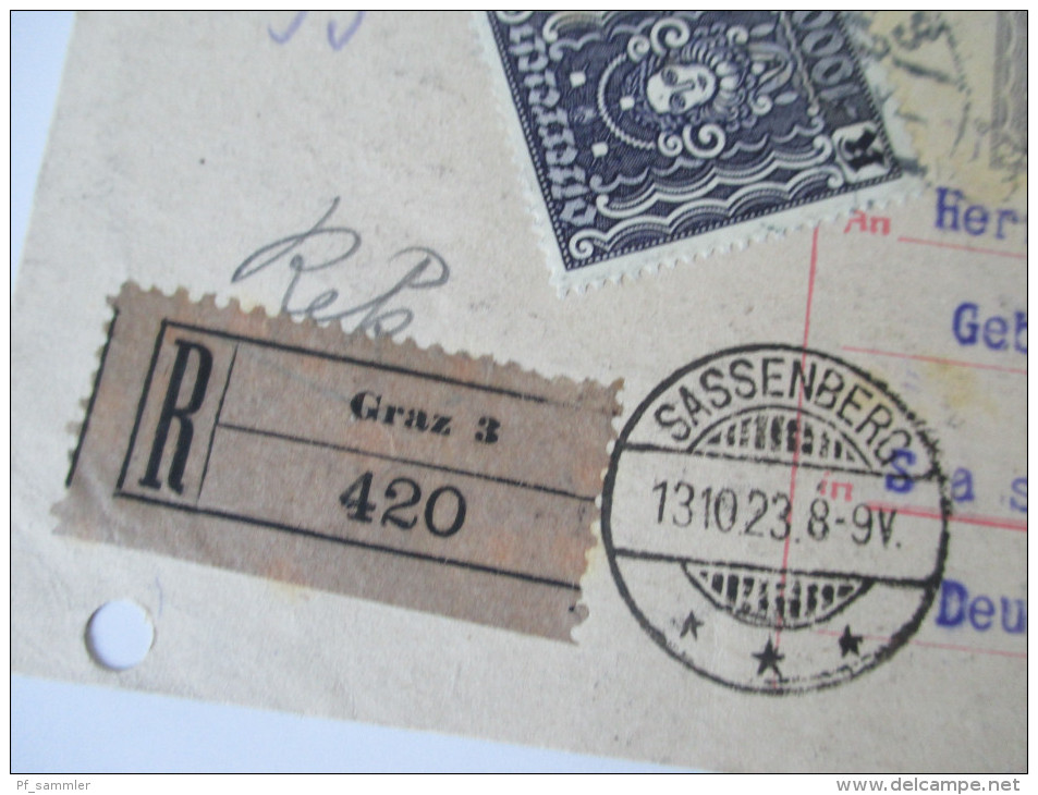 Österreich 1923 GA. P 261 Mit Zusatzfrankatur Als Einschreiben / Rekomandiert!R-Zettel Graz.Bestellung über 50Kg Wolle - Cartas & Documentos