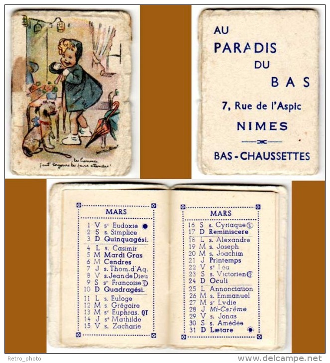 Carnet Calendrier Almanach, Couverture Signée Germaine Bouret, Adresse à Nimes ( Au Paradis Du Bas ) - Petit Format : 1941-60