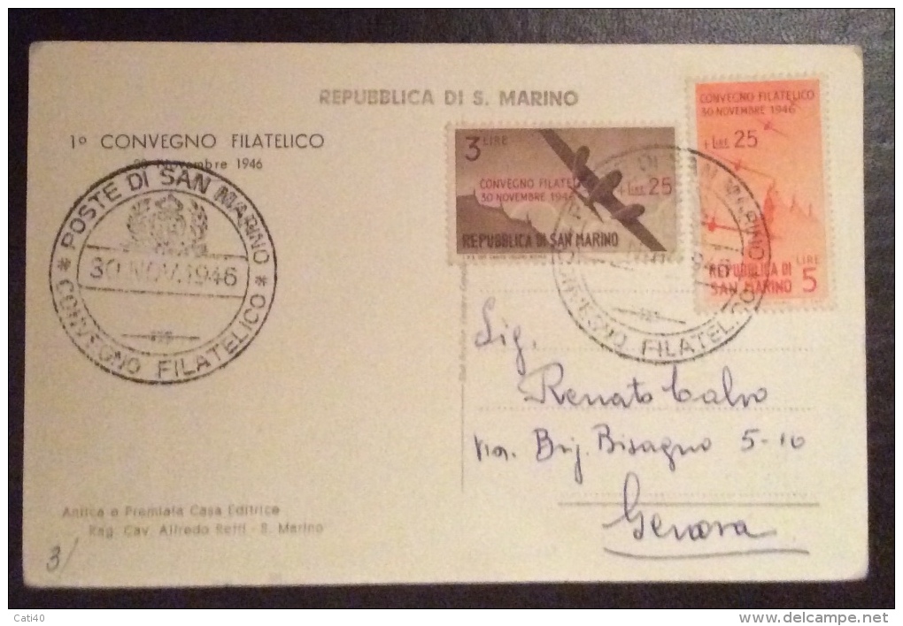 SAN MARINO 1946 - TERZA TORRE VISTA DALLA SECONDA ROCCA - SERIE ED ANNULLO I CONVEGNO FILATELICO - San Marino