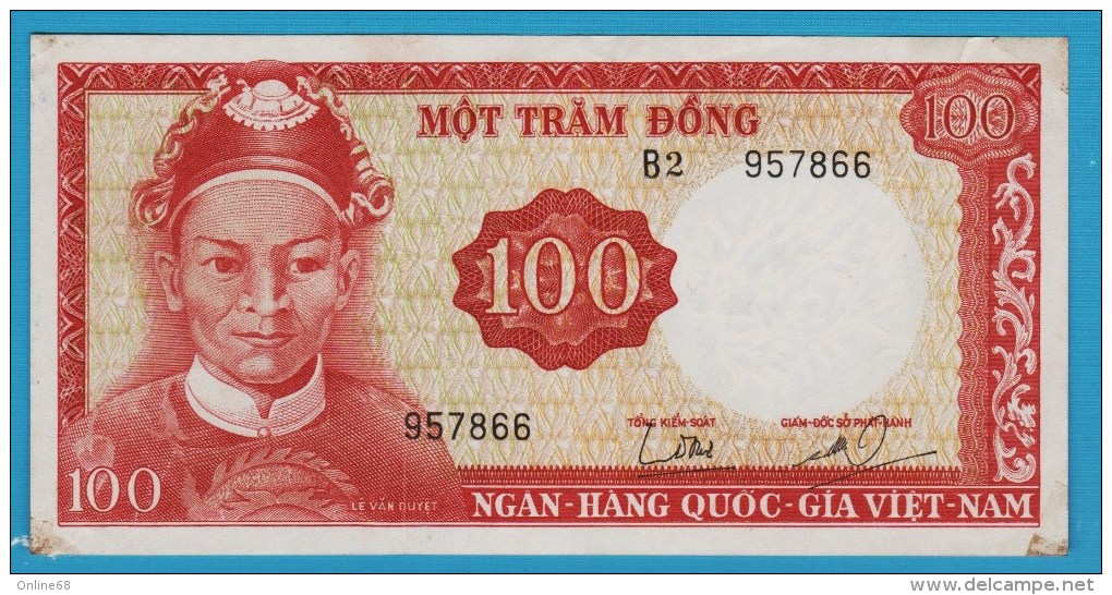 VIETNAM (South) 100 Dong  ND (1966)  SERIE B2   P# 19a  Watermark: Dragon - Vietnam