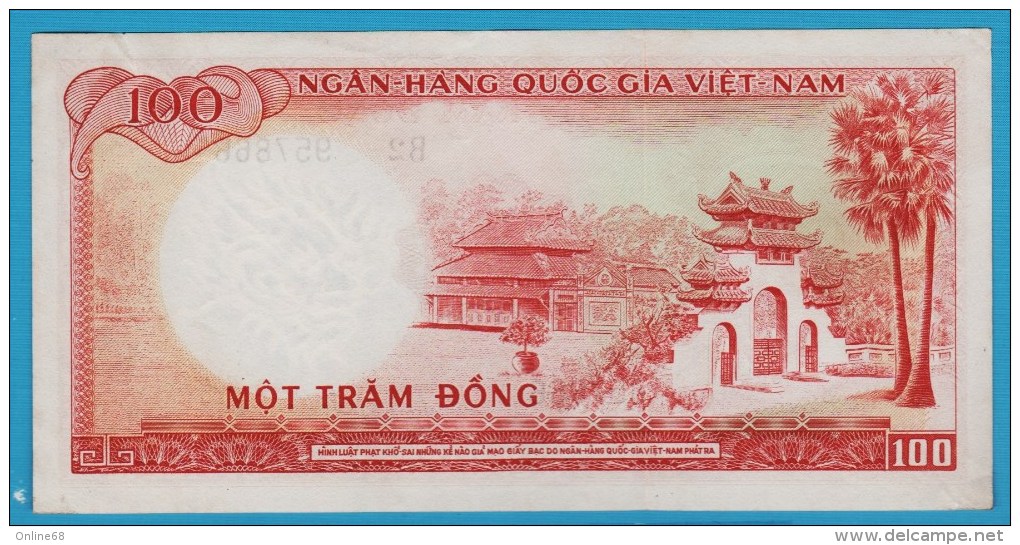 VIETNAM (South) 100 Dong  ND (1966)  SERIE B2   P# 19a  Watermark: Dragon - Vietnam