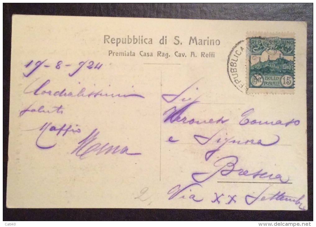 SAN MARINO - PALAZZO GOVERNATIVO   - VIAGGIATA 1924- EDITORE A.REFFI - San Marino