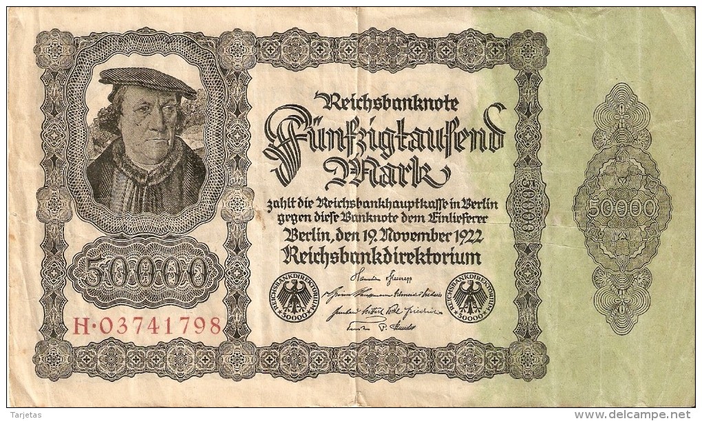 BILLETE DE ALEMANIA DE 50000 MARK DEL AÑO 1922 EN CALIDAD MBC (VF) (BANKNOTE) NUMERACION GRANDE - 50.000 Mark