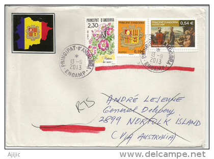 Village D'Encamp. Belle Lettre  Année 2013, Adressée à L'île Norfolk, Avec Timbre Arrivée île Norfolk Au Verso Enveloppe - Covers & Documents