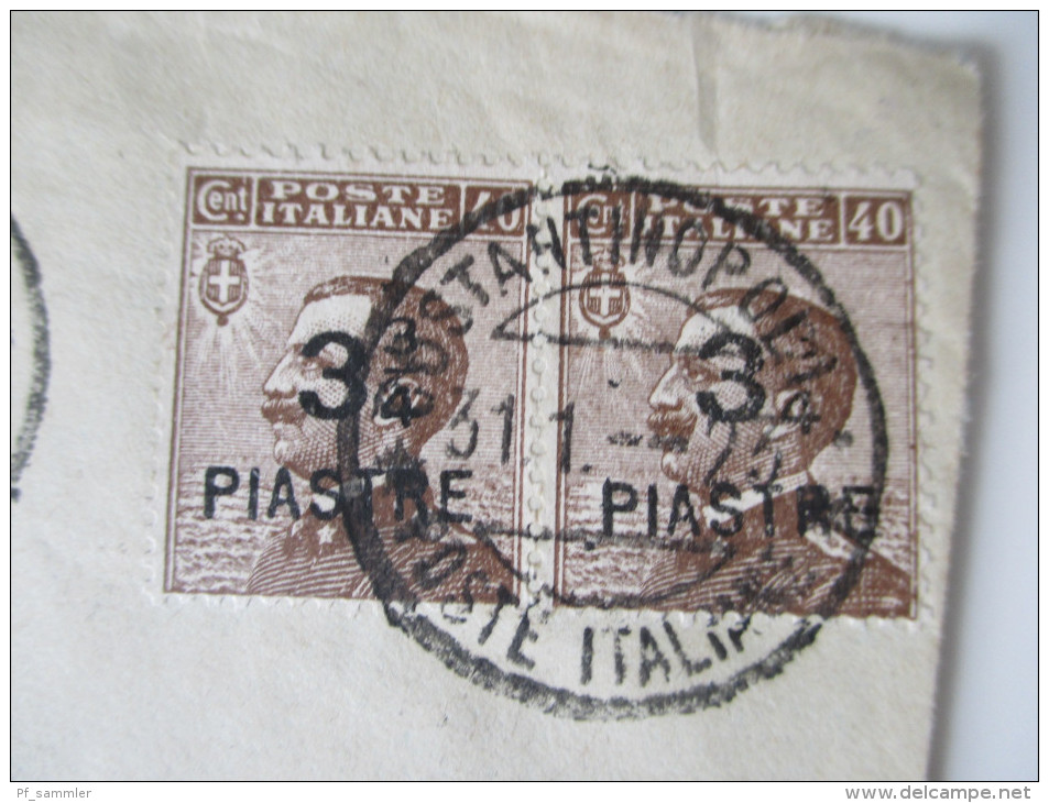 Italien / Post In Der Levante  1922 Nr. 75 Waagerechtes Paar.MeF.Constantinople - Sassenberg.Aufdruck Teilweise Fehlend - Bureaux D'Europe & D'Asie