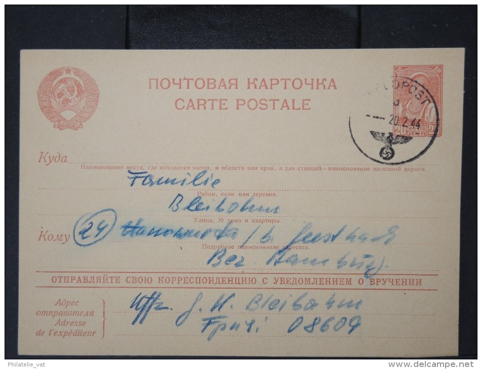 RUSSIE-Entier Postal Utilisé Par Un Allemand Au Front En Ukraine Pour Sa Femme En Allemagne En 1944  Rare   P5877 - 1941-43 Deutsche Besatzung