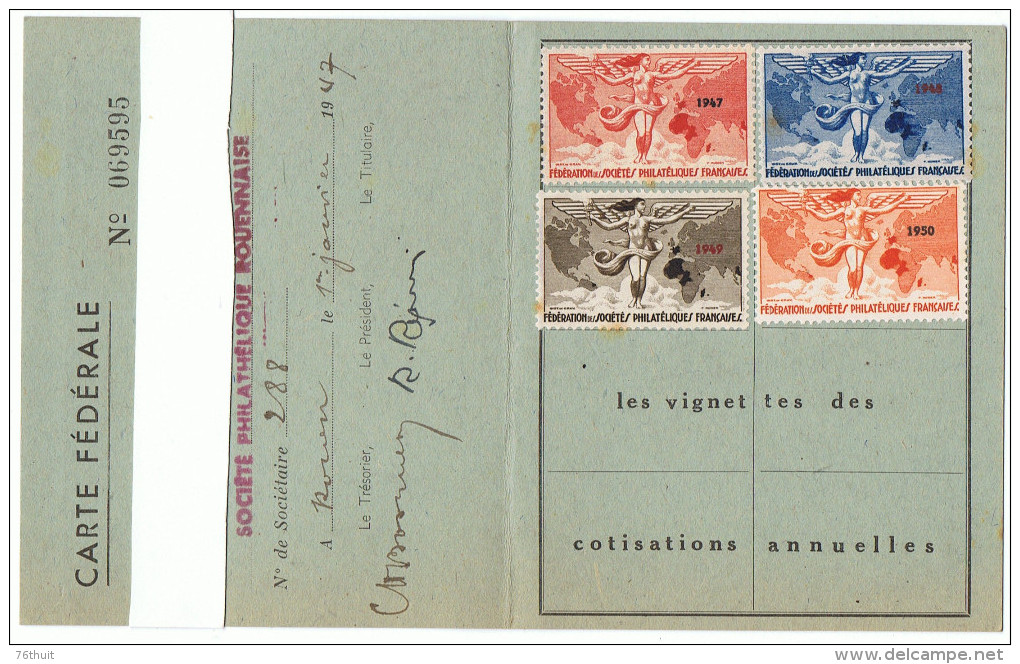 1947 - Carte Fédérale - Fédération Des Sociétés Philatéliques Françaises   -  Vignettes 1947 à 1950 - Non Classés