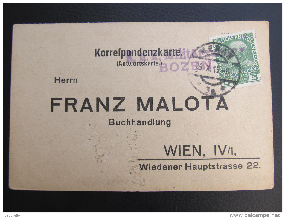 GANZSACHE MERAN - WIEN Zens. 1915 Malota Korrespondenzkarte  ///  D*16566 - Briefe U. Dokumente