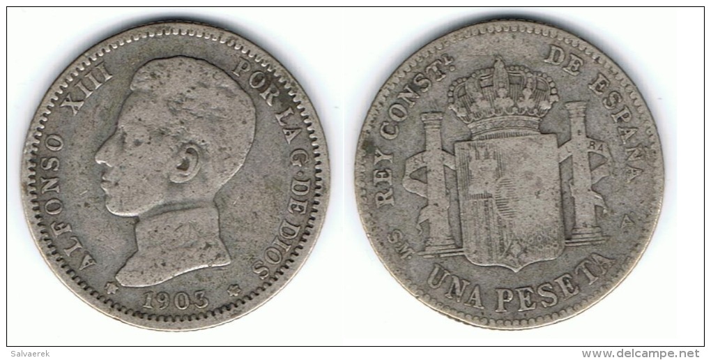 ESPAÑA ALFONSO XIII PESETA 1903 PLATA SILVER C4 - Collezioni