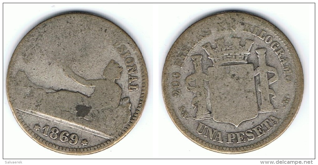 ESPAÑA I REPUBLICA  PESETA 1869 PLATA SILVER C11 GOBIERNO PROVISIONAL - Verzamelingen