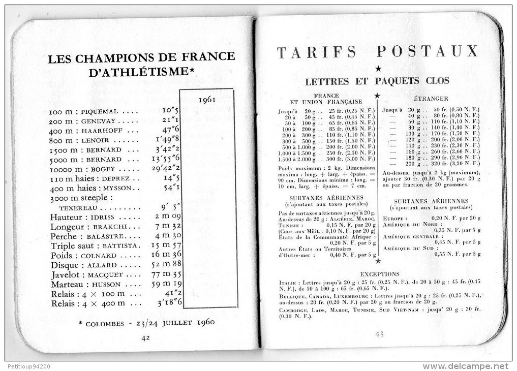 MEMO CAMPARI  Calendrier 1961  Code de la Route  Etc...