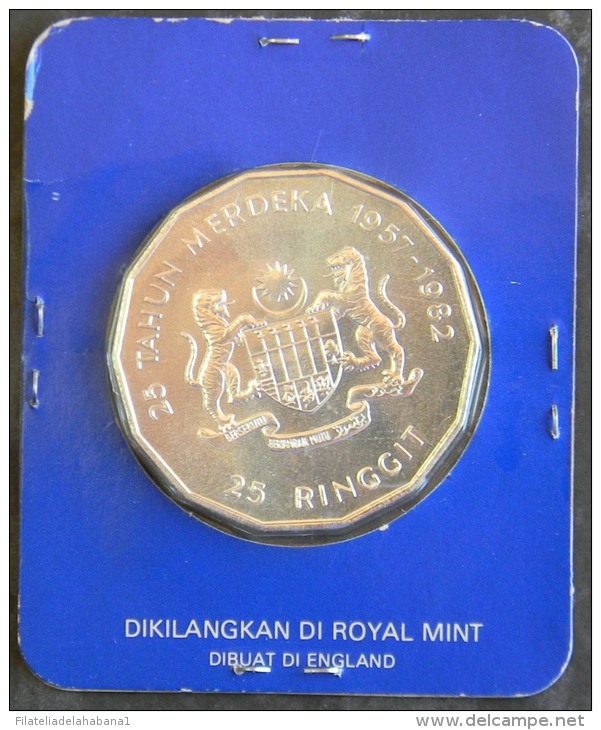 *O303 MALAYSIA 25 RINGGIT. PURE SILVER. 1982. UNC - Other & Unclassified