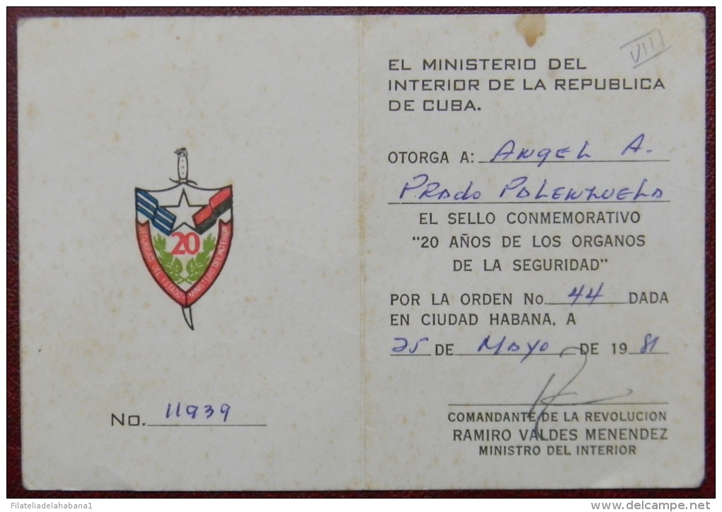 *O356 CUBA MILITAR CREDENCIAL DE MEDALLA CREDENCIAL SEGURIDAD DEL ESTADO SPY RRR - Other & Unclassified