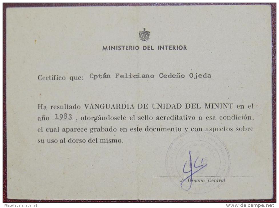 *O359 CUBA  MILITAR CREDENCIAL DE MEDALLA VANGUARDIA DE UNIDAD MININT. - Other & Unclassified