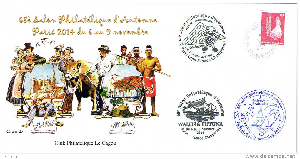 Nouvelle Caledonie Cachet Commemoratif Salon Philatelique Automne Paris Cad Wallis Polynesie 9/111/2014 TB - Brieven En Documenten