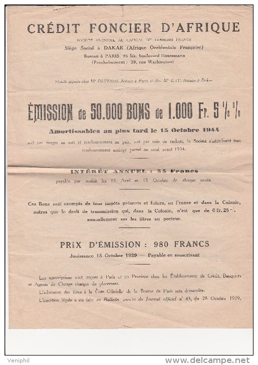 STATUTS CREDIT FONCIER D'AFRIQUE  SUR 4 PAGES - 1929 - Autres & Non Classés