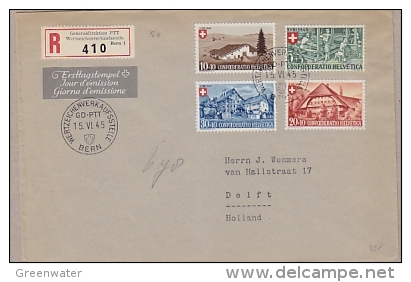Switzerland 1945 Pro Patria 4v On Registred FDC To Delft Holland   (22146) - FDC