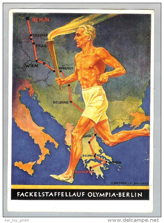 Motiv Sport Olympia 1936 Flaggenstempel AK Fackellauf #6 - Olympic Games