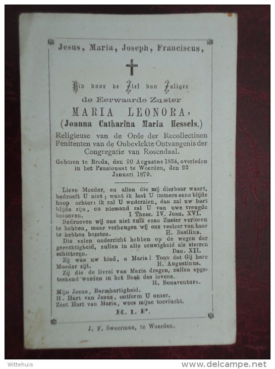 Bidprentje:Eerwaarde Zuster Maria Leonora Geboren Te Breda 1834  Overleden Te Woerden 1879    ( 2 Scans ) - Religion & Esotérisme