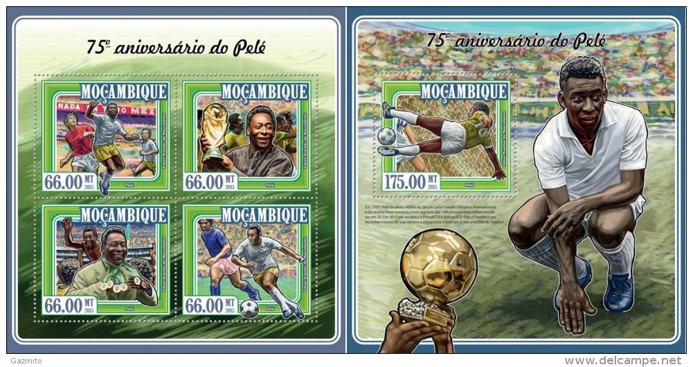 Mozambico 2015, Footballer Pelè, 4val In BF +BF - Neufs