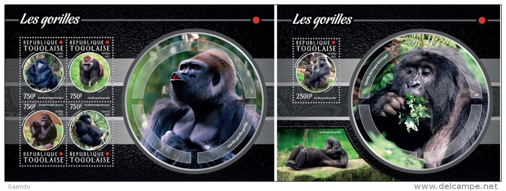 Togo 2015, Animals, Gorillas, 4val In BF +BF - Gorilla's
