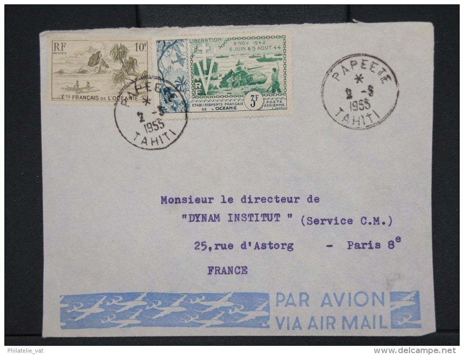 FRANCE-OCEANIE-Enveloppe De Papeete Pour La France En 1955  Aff Trés Plaisant à Voir     P5923 - Lettres & Documents