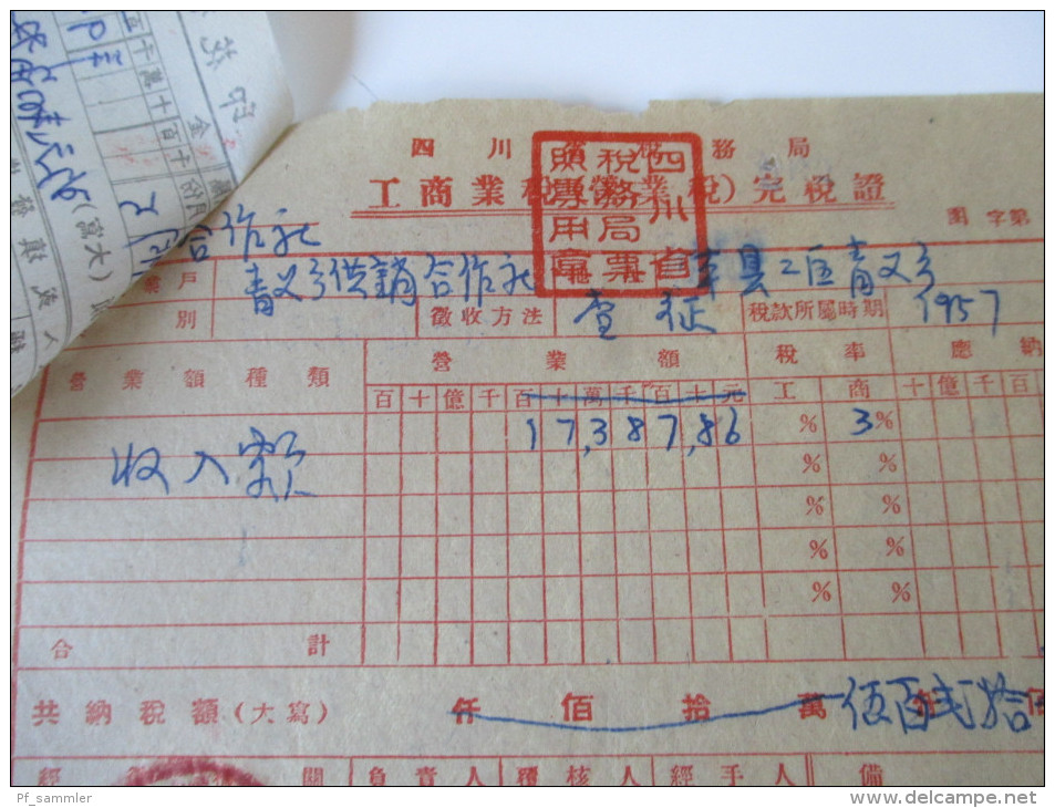 China 1957 Interessanter Beleg! Stationary. Eingedruckte Marke! Rote Stempel! Frachtbrief ?? Selten angeboten!!