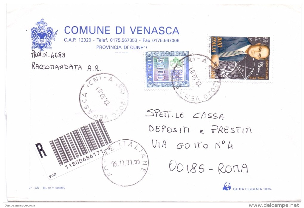 COMUNE DI VENASCA - 12020 CUNEO - 2001 - R - FTO 12X18 - TEMA TOPIC COMUNI D'ITALIA - STORIA POSTALE - Macchine Per Obliterare (EMA)