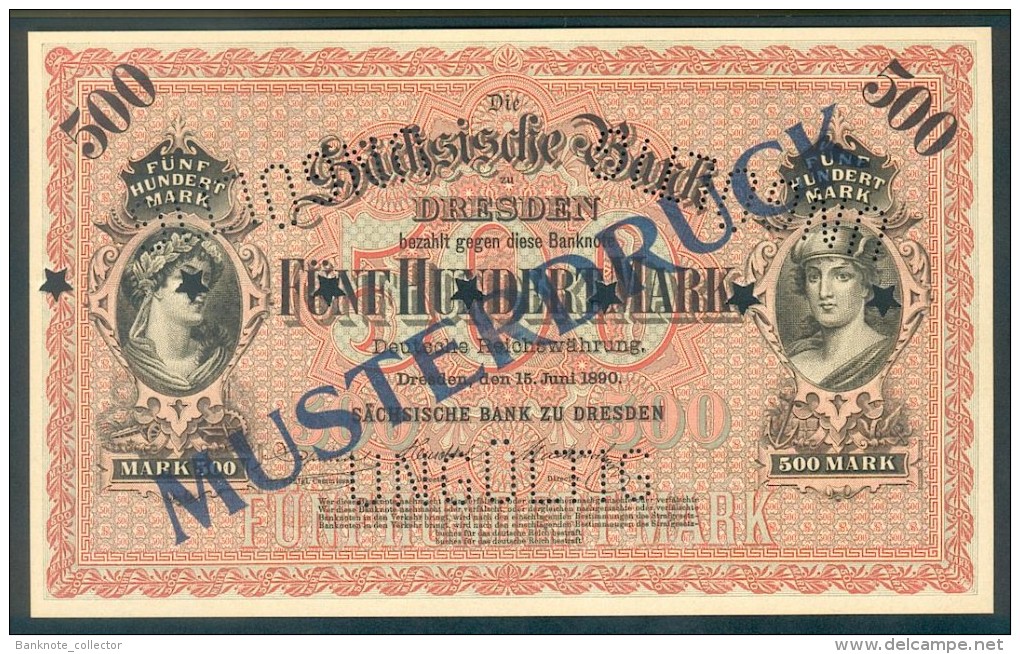 Deutschland, Germany, Sächsische Bank - 500 Mark,  ( Ro.: SAX 7 M ), MUSTERDRUCK, SPECIMEN, 1890 ! - Collezioni