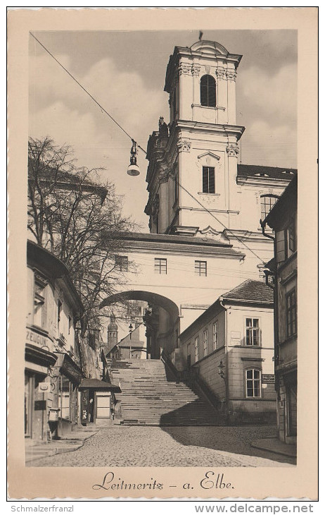 AK Litomerice Leitmeritz Kirche Gasse Laden Bei Lobositz Lovosice Aussig Usti Raudnitz Roudnice Melnik Kamaik Kamyk - Sudeten