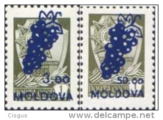 Moldova Moldawien 1994 MNH ** Mi. Nr. 98+100 II Rare Overprint Value On The Right Side - Moldavië