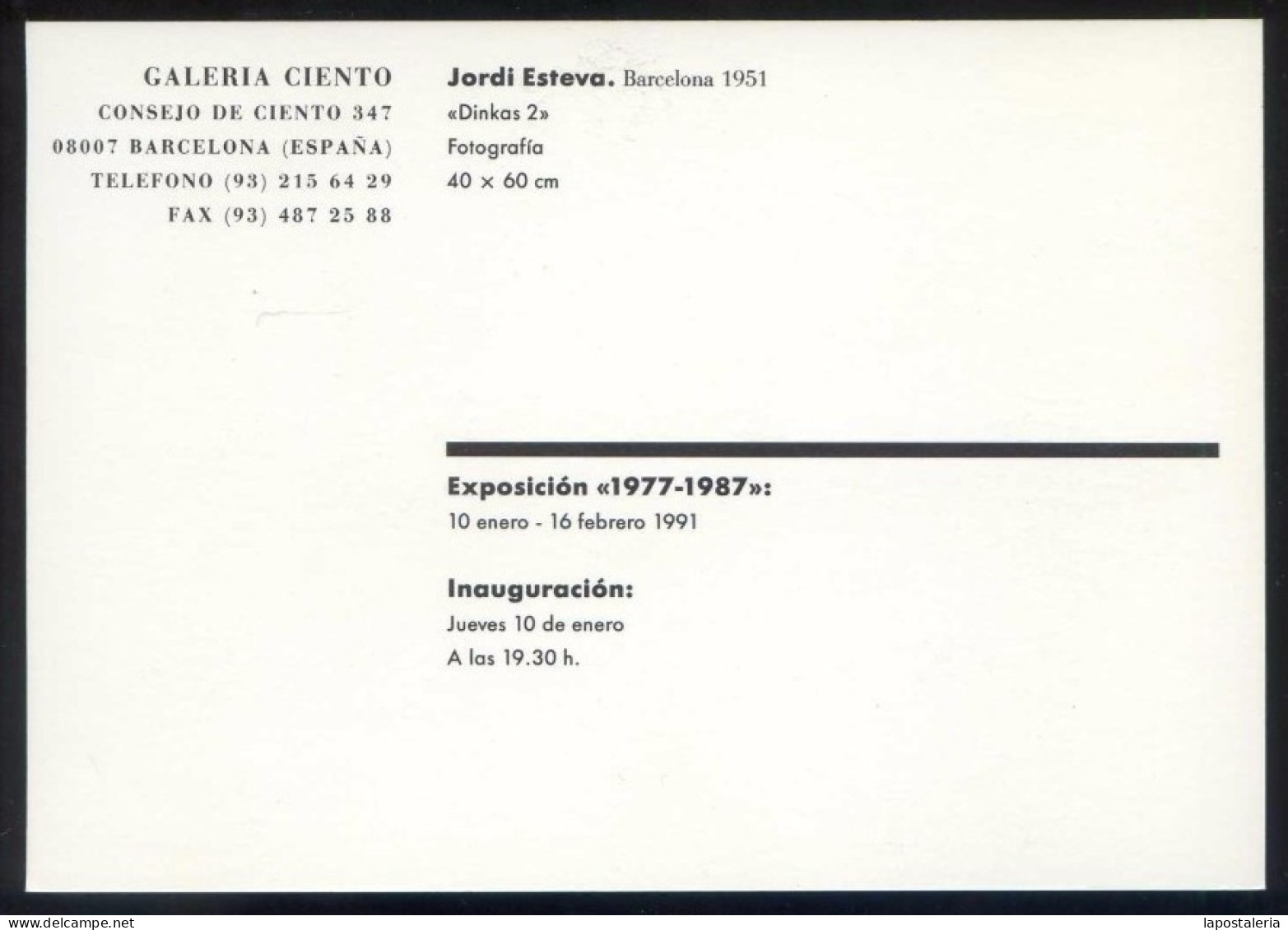 Expo Foto *Jordi Esteva 1977-1987* Galería Ciento, Barcelona 1991. Nueva. - Exposiciones