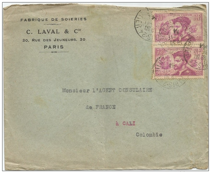 1934 FRANCIA CORREO AÉREO - FRANCIA, SOBRE COMERCIAL DIRIGIDO AL AGENTE COMERCIAL DEL CONSULADO FRANCES - 1927-1959 Covers & Documents