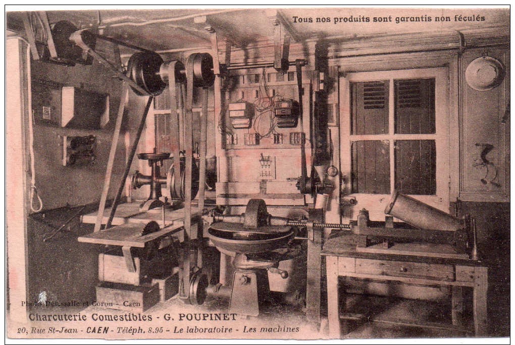 Cpa  14  Caen " Charcuterie Poupinet " Le Laboratoire..les Machines, Rue Saint Jean Caen - Caen