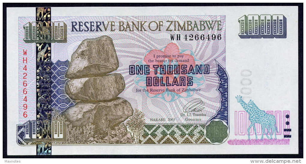 ZIMBABWE :  1000 Dollars  - 2003 - UNC - Simbabwe