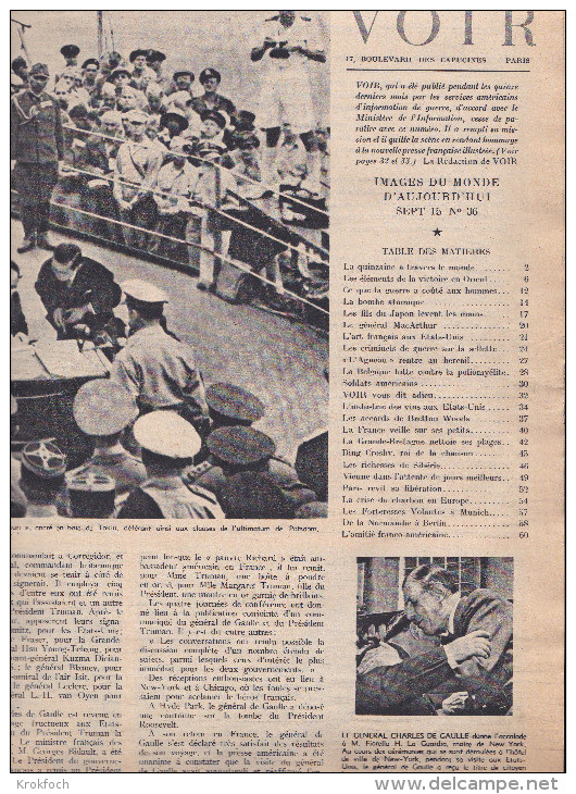 Voir - Sept 1945 - Magazine En Français Publié Par Services Américains D'information - De Gaulle - Bing Crosby - Guerre - Sonstige & Ohne Zuordnung