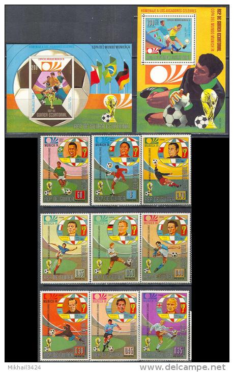 2806 ✅ Sport Football Soccer 1974 WM Cup FIFA Guinea Equatorial 9+2S/s Set MNH ** 18ME - 1974 – Germania Ovest