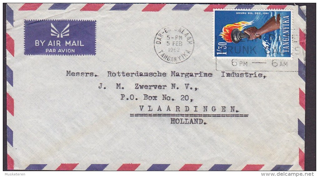 Tanganyika Air Mail Par Avion DAR-ES-SALAAM 1962 Cover Brief VLAARDINGEN Holland Netherlands Fackel Kilimanjaro (2 Scans - Tanganyika (...-1932)