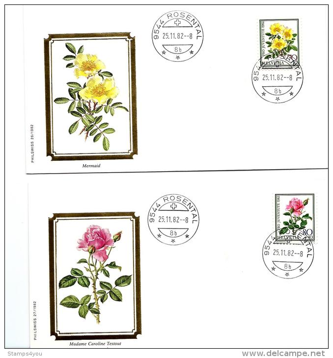 23834 - 4 Enveloppes Suisses Avec Timbres "roses" Et Cachet à Date De Rosental 1982 - Rosas