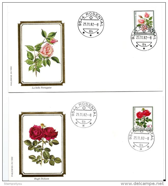 23834 - 4 Enveloppes Suisses Avec Timbres "roses" Et Cachet à Date De Rosental 1982 - Rosas